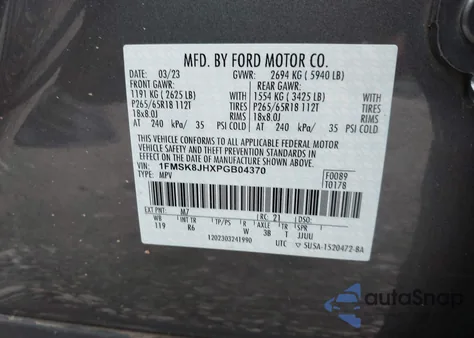 2023 Ford Explorer Timberline из США, поврежденный, VIN 1FMSK8JHXPGB04370